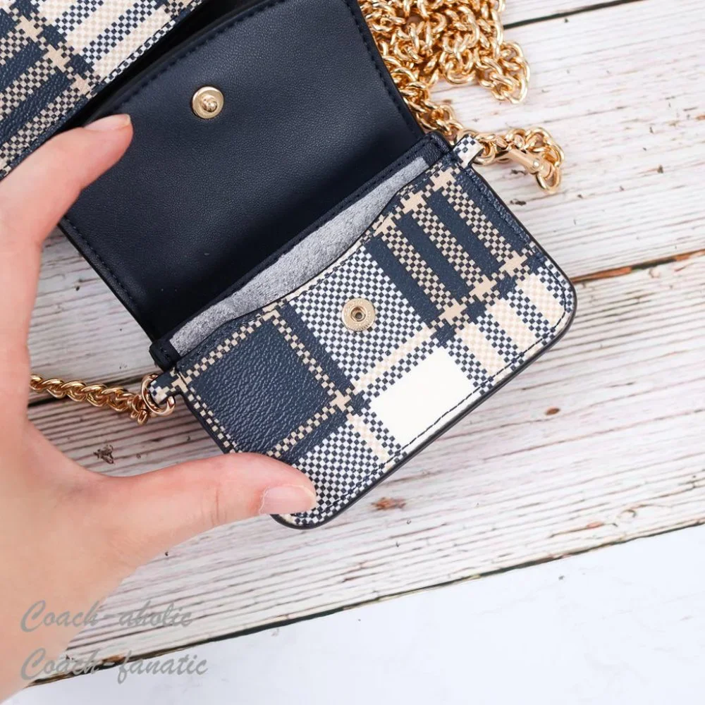 NWT Coach C8682 Poppy Crossbody With Garden Plaid Print in Midnight - Picture 9 of 11
